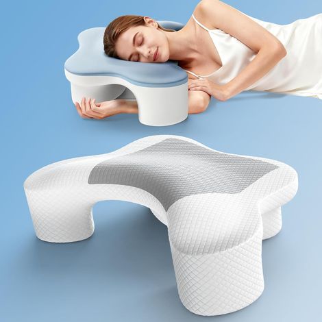 Oreiller Ergonomique Cervical avec Trou pour Le Bras,2 en 1 Oreiller en Mousse à Mémoire de Forme pour Le Cou, Soulage Les Douleurs du Cou et des Épaules, Coussin pour Dormeurs sur Le Côté et Le Dos (1/5)