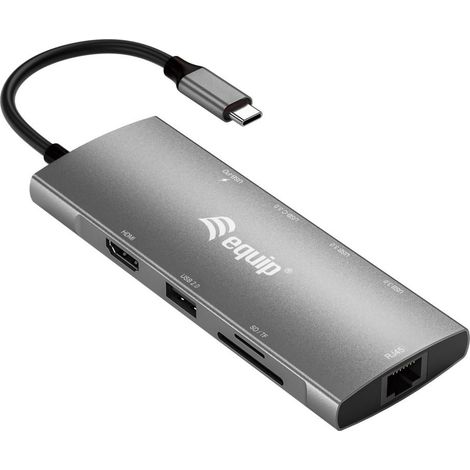 Equip USB-C 9-in-1-Multifunktionsadapter, HDMI 4K/60Hz, Gigabit LAN, USB 3.2 GEN1, SD/TF, 100W USB PD