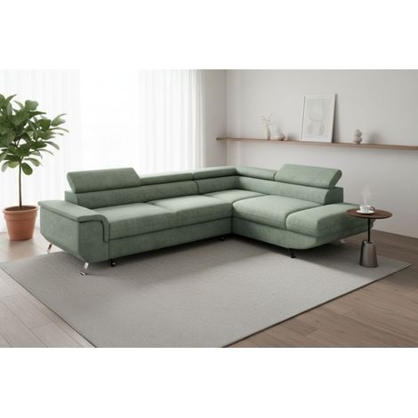 Ecksofa mit Schlaffunktion PLATO Sofa in Stoff Onega Flaschengrün Ottomane Rechts