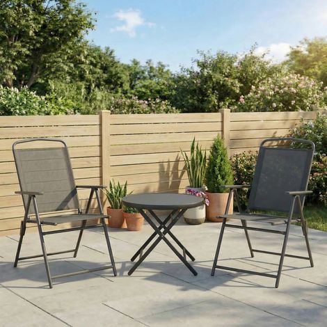 Ensemble jardin 3 Gris Argent pièces 2 chaises table basse Ø métal 53,5x64x93 cm 45x50 cm