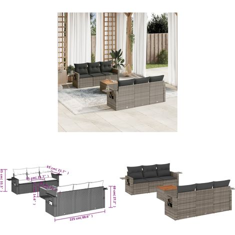 7-tlg. Garten-Sofagarnitur mit Kissen Grau Poly Rattan - Gartenmöbel - Gartensorte - Lounge Set - Rattan Möbel - Outdoor Furniture - Home & Living (1/3)