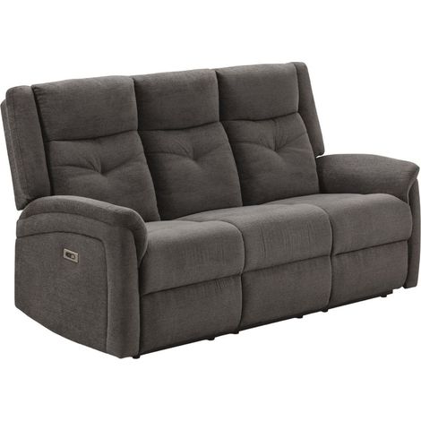 Canapé relax électrique 3 places tissu polyester gris foncé - MELILLA (1/5)