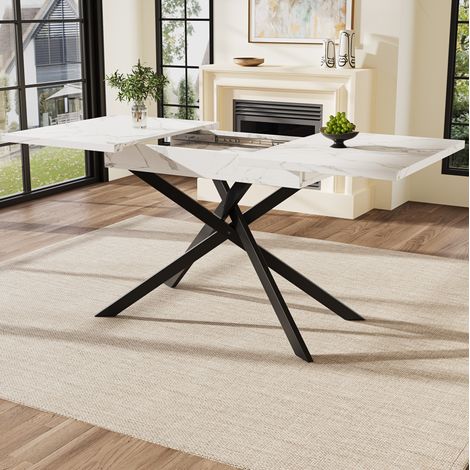 MEUBLIV Table à manger extensible 160x80 cm blanc et noir – rallonge, sans matelas (1/5)