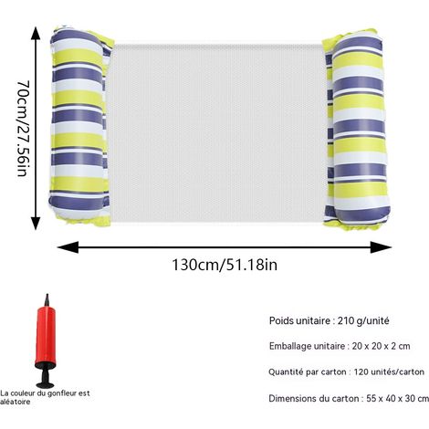 Hamac gonflable rayé pour piscine, chaise longue aquatique 2 barres, bouée portable pour adultes et enfants - Bleu-vert (Pompe à air) (Rayée) (1 unité) (1/5)