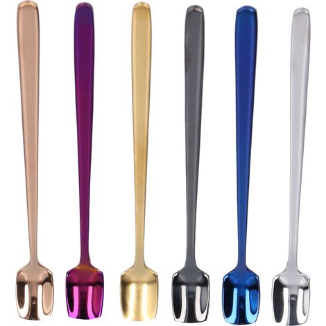 6-teiliges Dessertlöffel-Set aus Edelstahl 304 mit langem, verdicktem Griff (15 cm) – ideal zum Rühren und Löffeln von Desserts und Eiscreme. (1/5)