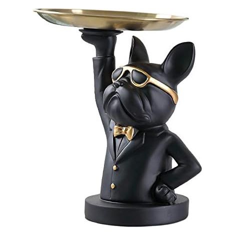 Cool Bulldog Sculpture Statue française avec Plateau en Acier Inoxydable, Statue, décoration de Table, Mode, ameublement, Multifonction, Rangement de Bureau (1/5)