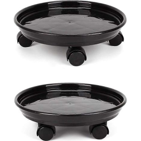 Lot de 2 soucoupes rondes de 30 cm avec 4 roulettes pour pots de fleurs, pour la maison ou le jardin - Noir (1/4)