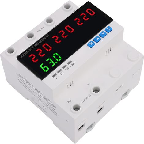 Commutateur de transfert automatique 63 A 4P triphasé avec protection contre les surintensités, les surtensions et les sous-tensions, disjoncteur réglable et affichage LED pour générateur/onduleur (1/5)