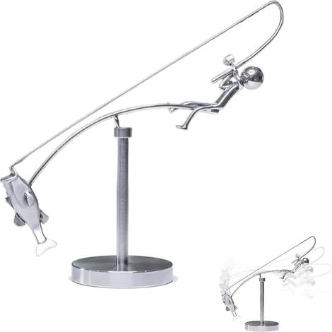 Sculpture Cinétique du Pêcheur Équilibrage Objet Décoration de Bureau (1/5)