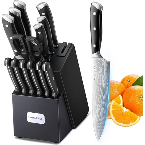 Knife Set, 14 Knife Block with Sharpener, Kitchen Knife Set, Stainless Steel Sharp Knife Set (1/4)