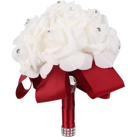 Bouquet de fleurs artificielles pour mariage, décoration maison fête, strass rouge vin (1/5)