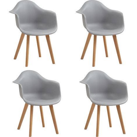 Wokaka Lot de 4 chaises de salle à manger -Pieds en hêtre - Chaises de salle à manger scandinaves - Gris (1/5)