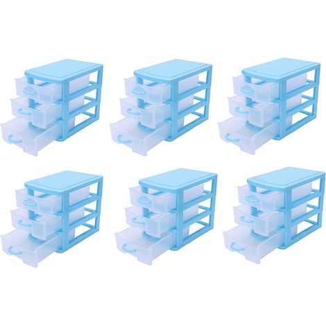Lot de 6 mini Translucent Drawer Type plastique rangement boîtier(bleu 3 Layers) (1/5)