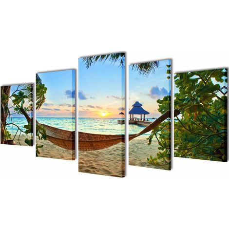 Lote de 5 lienzos impresos Playa con hamaca 100 x 50 cm DEC022934