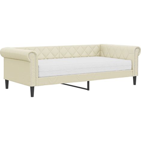 Lit de jour avec matelas crème 90x200 similicuir (1/5)