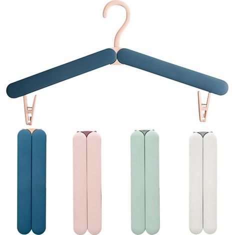 4 Pièces Cintres Pliables,Cintre Pliable Voyage avec Clip,Cintre Pliant pour la Maison, l'hôtel, Les Voyages, Le Camping(Blanc, Rose, Bleu, Vert) (1/5)