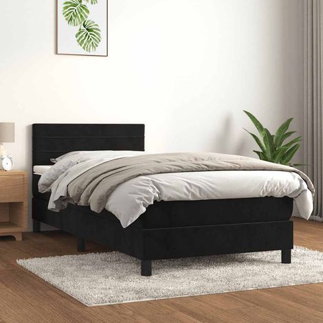 Cama box spring con colchón terciopelo negro 80x200 cm (1/5)