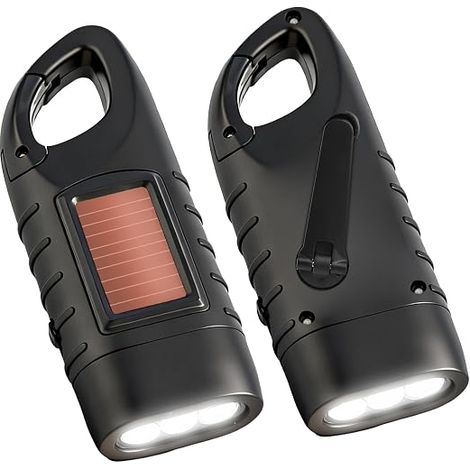 2 Lampes Torches Solaires à Manivelle, Mini Lampe Dynamo LED Rechargeable (1/5)