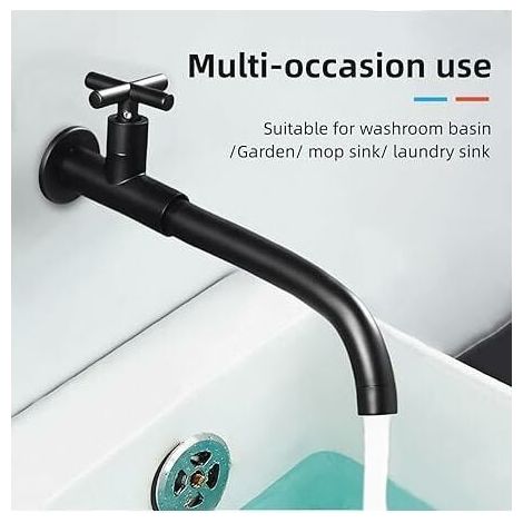 Robinet mural lavabo noir en laiton massif – Mitigeur d'eau froide pivotant 360° – Aérateur anti-éclaboussures – Installation facile-Karteo (1/5)