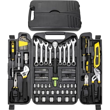 95 Pièces Boîte à Outils, Kits d’Outils Portable Caisse Outils inclu Kit Tournevis, Jeux de douilles, Bricolage Réparation Combiné Mallette Pour Maison ou Garage (Jaune) Jaune - (1/5)