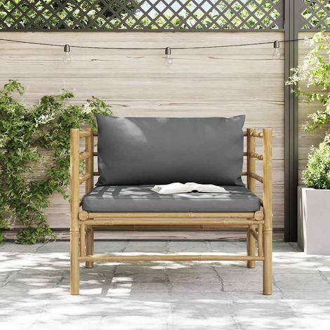 Canapé de jardin, Canapé d'extérieur, Meuble de jardin, avec coussins gris foncé Bambou OIB8168E (1/5)