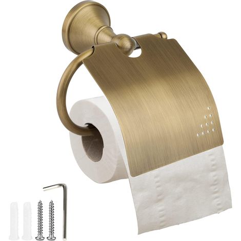Porte-Papier Toilette Antique, Porte-Papier Toilette en Laiton brossé, Porte-Rouleau de Papier Toilette Vintage, Support Mural avec Couvercle, Accessoires de Salle de Bain décoratifs Vintage (1/5)