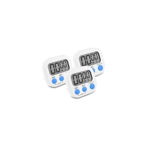 3 Pièces Minuteur de Cuisine Magnétique Blanc, Chronometre avec Grand Écran LCD, Chronomètre et Alarme Digital, Timer Enfant, Compte à Rebours