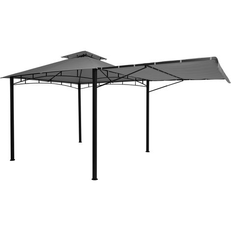 Pergola pavillon de jardin 2,5 x 2,5 m structure en acier avec paroi latérale mobile toit en polyester gris 040010942