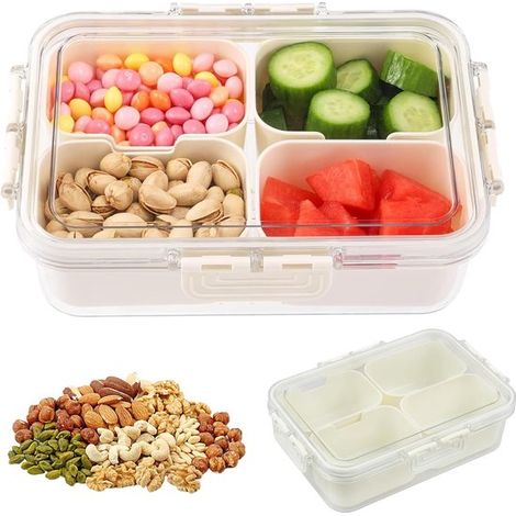 Scatola per snack a 4 scomparti con coperchio - Organizzatore per snack da festa per frutta secca, caramelle e spezie (1/2)