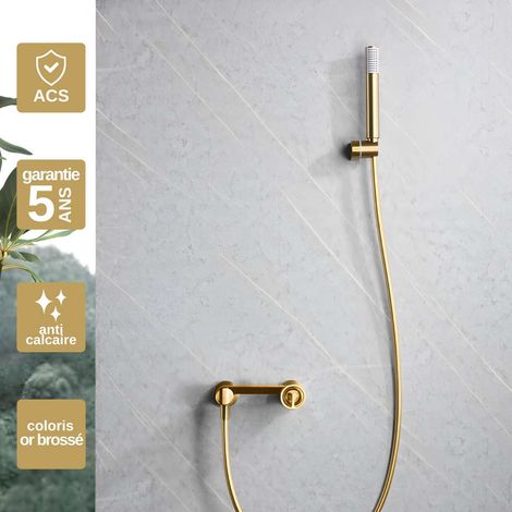 Mitigeur Douche or brossé Pommeau Anti-Calcaire - Design Moderne et Économie d'eau - Kit Complet OLIMPO IMEX (1/5)