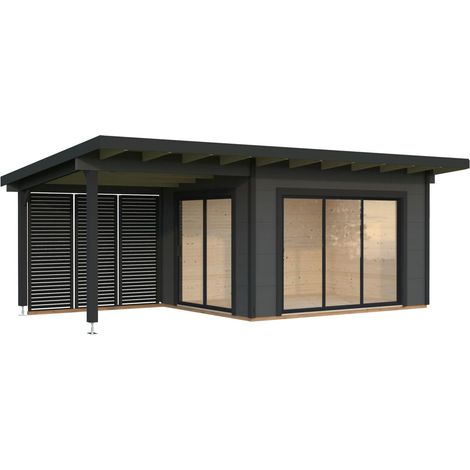 Abri de jardin en bois Grace 11,2+8,2 m2 Peint gris foncé + anthracite (1/5)