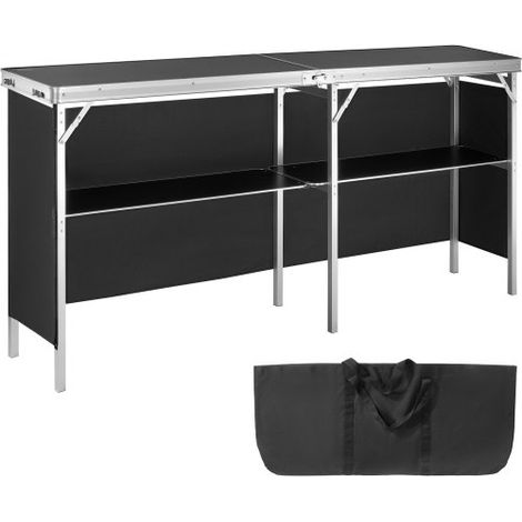 Tragbare Messetheke Messetresen, 198 × 38,5 × 88 cm Messestand Ausstellungs-Thekenständer, Faltbarer Promotion-Bartisch Promotiontheke, Rezeptio mit Aufbewahrungsregal, Tragetasche, Schwarz (1/5)