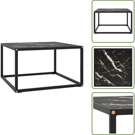 Table basse Noir avec verre marbre noir 60x60x35 cm - Table Basse - Meuble Salon - Table D'appoint - Design Moderne - Verre Trempé (1/5)