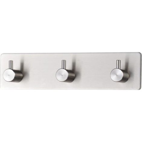 Stainless steel wall-mounted towel and coat hook, self-adhesive bathroom coat hook, 3 hooks, 1 piece (1/5)