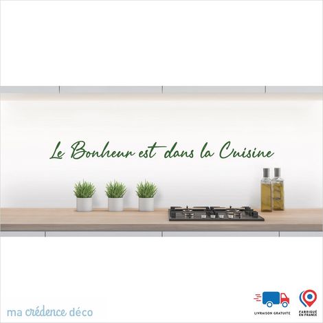 Crédence : Le bonheur est dans la cuisine 1 - Couleur Vert émeraude - Alu composite - 60 - 120 (1/3)