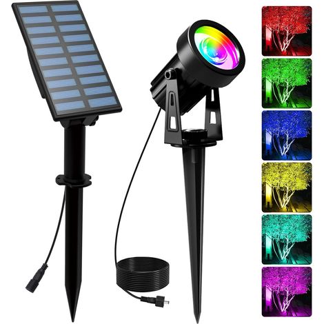 Projecteur solaire d'extérieur, étanche IP65, lumière solaire multicolore (6 couleurs), adapté aux jardins et aux patios. (1/5)