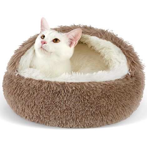 Nid pour Chat en Peluche Douce - 4040cm - Panier Confortable et Chaud, pour Chats et Petits Chiens - Brun -  Taille M