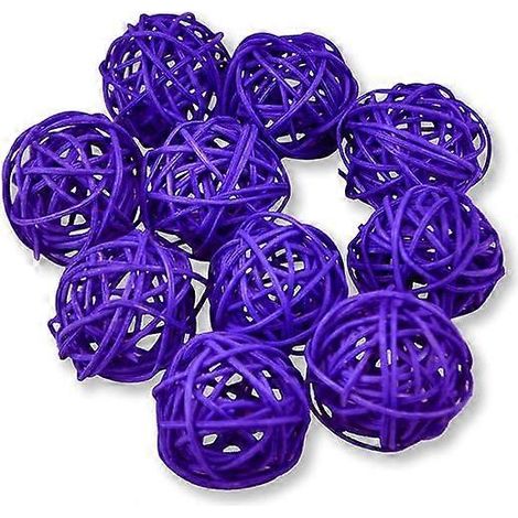 Ensemble de 10 boules décoratives suspendues en rotin naturel, 4 cm, violet foncé, pour table, mariage, fête ou Noël. (1/5)