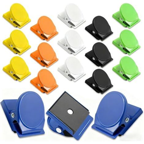 Clip magnetiche in metallo, 18 pezzi, clip magnetiche da frigorifero, disponibili in vari colori, clip magnetiche per appendere diversi oggetti in casa, in ufficio e a scuola. (1/5)