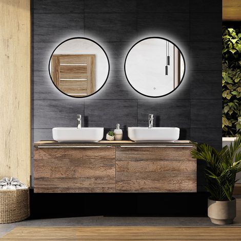 Badezimmermöbel-Set in Vintage Oak Eiche PUEBLA-56 Spiegel mit LED-Beleuchtung, B/H/T 160,4/200/46 cm (1/5)