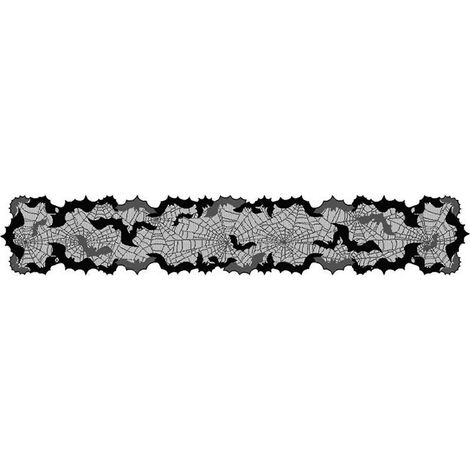 Chemin de table d'Halloween 33 x 173 cm, en polyester noir imperméable, décoré de toiles d'araignée et de chauves-souris, idéal pour un dîner. (1/5)