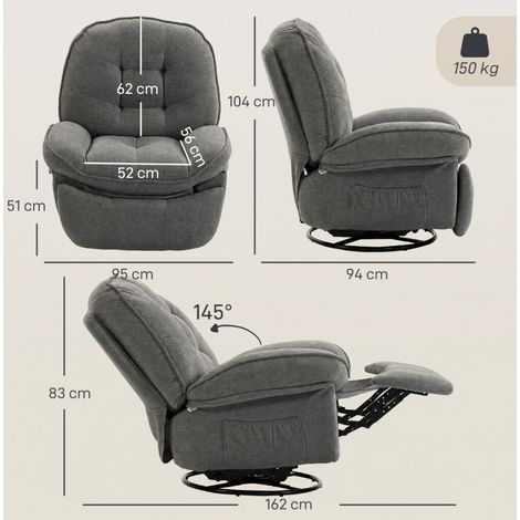 Poltrona relax girevole con funzione dondolo e reclinabile, grigio chiaro OKMYHOME (1/5)