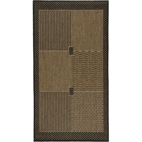 SUVA - Tapis tissé cadre noir, carrés et rayures noir et marron 60x110 (1/2)
