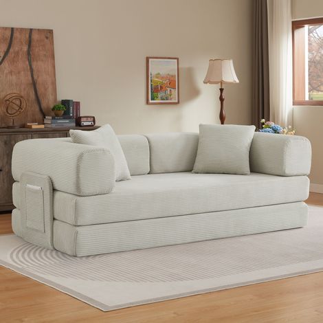 Canapé-lit convertible 3 places en mousse, canapé compact avec couchage d’appoint Beige (1/3)