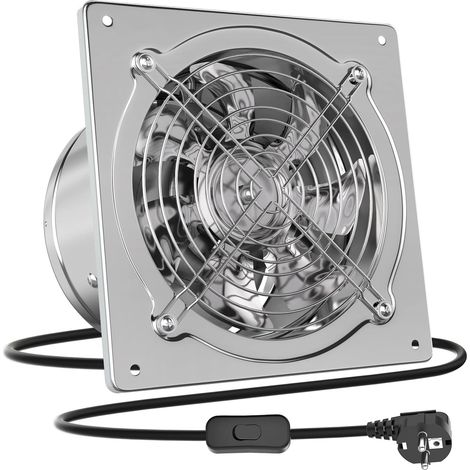 Extracteur d'air 250mm Ventilateur Mural 1680m³/h avec Clapet Anti-Retour Matériau Métallique avec Plug pour Bureau Grenier Garage Cuisine, Argent (1/5)