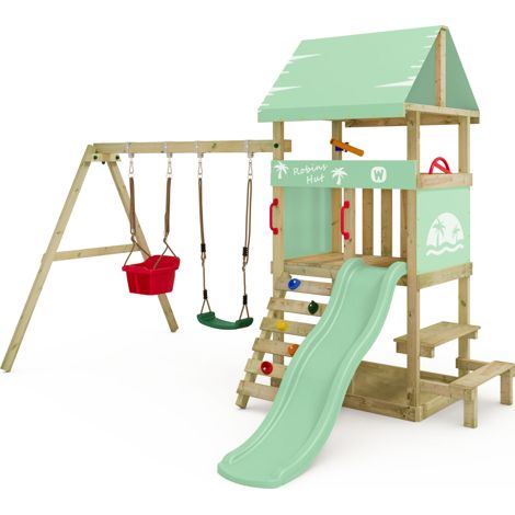 Wickey Klettergerüst Spielturm DinkyHouse für Kleinkinder mit Rutsche und Picknicktisch - Pastellgrün