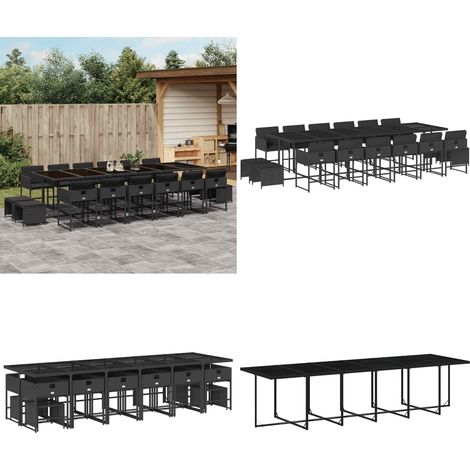 vidaXL Ensemble à manger de jardin 17 pcs coussins noir résine tressée (1/5)