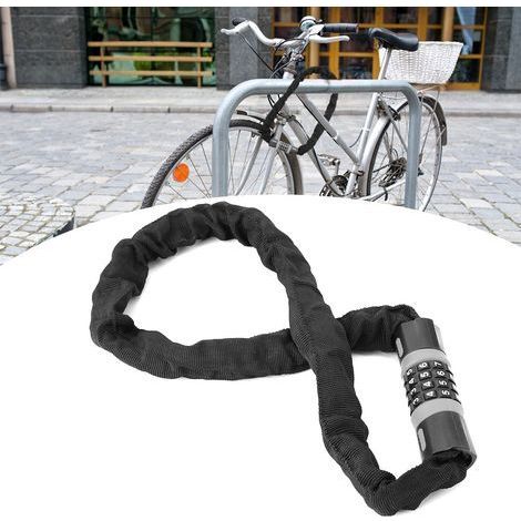 Cadenas antivol à combinaison 4 chiffres avec chaîne acier renforcé pour vélo et porte vitrée (Gris-Noir) (1/5)