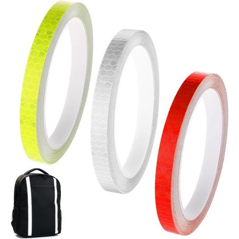 Nastro riflettente, 3 rotoli di nastro di segnalazione neon autoadesivo, 10 mm x 8 m, per uso esterno, biciclette e caschi, impermeabile e adattabile (1/5)