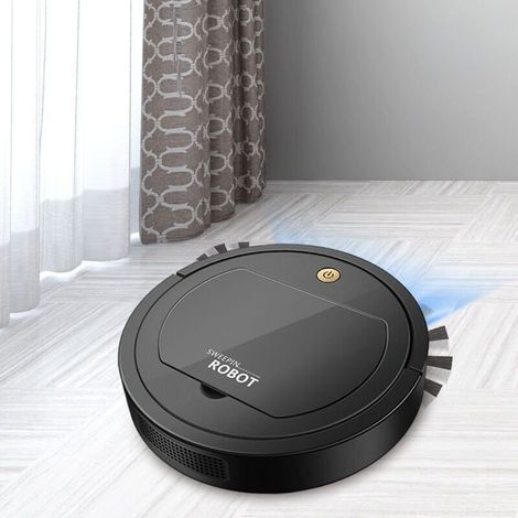 Robot Aspirateur, Aspirateur Robot Puissant, Anti-Collection, Anti-Chute, Mode Multiple, pour Nettoyage Domestique/Poils d'animaux/Poussière/Sols, Silencieux (Noir) (1/4)